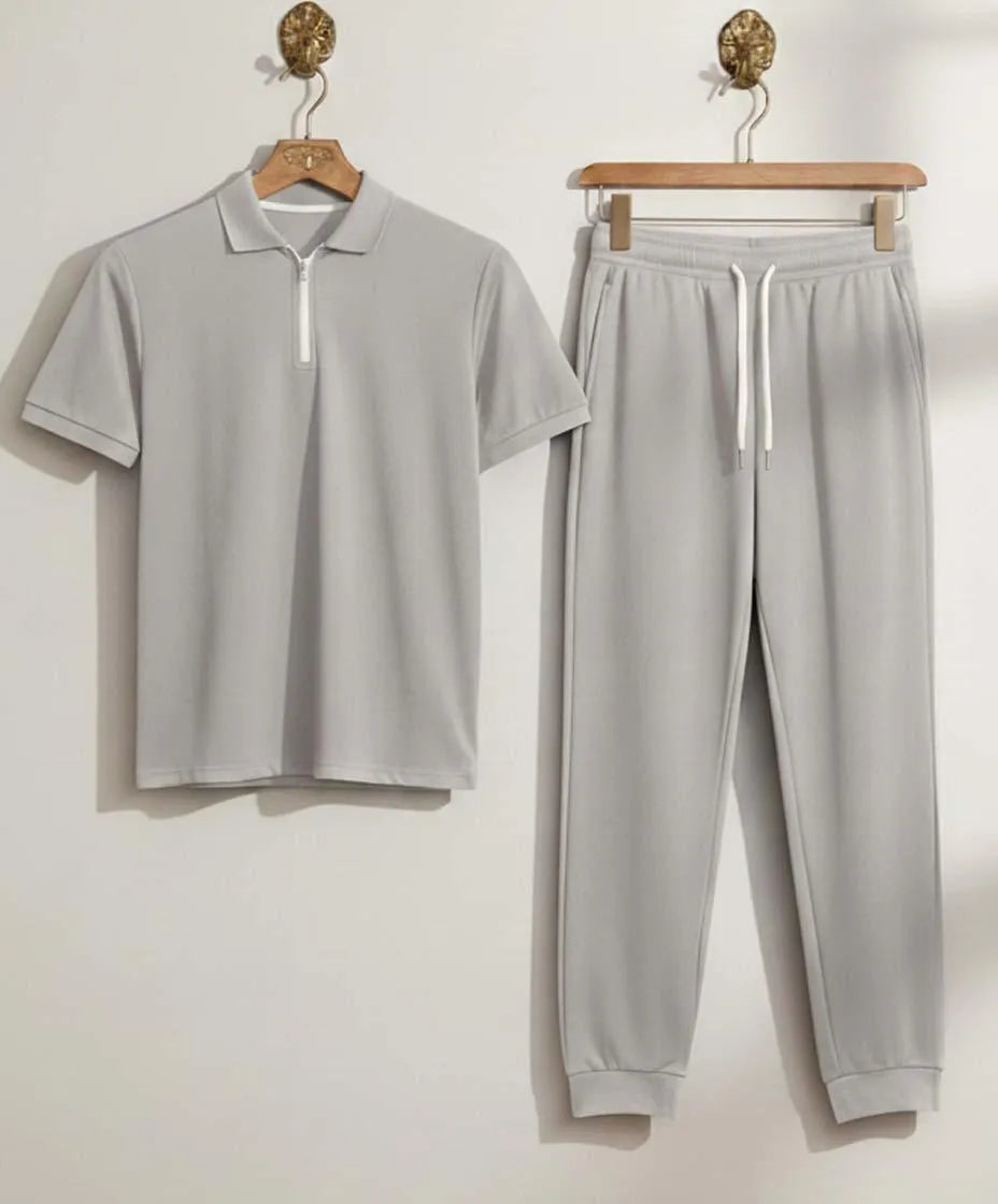 Men's Signature Zip Collar Set – Grey