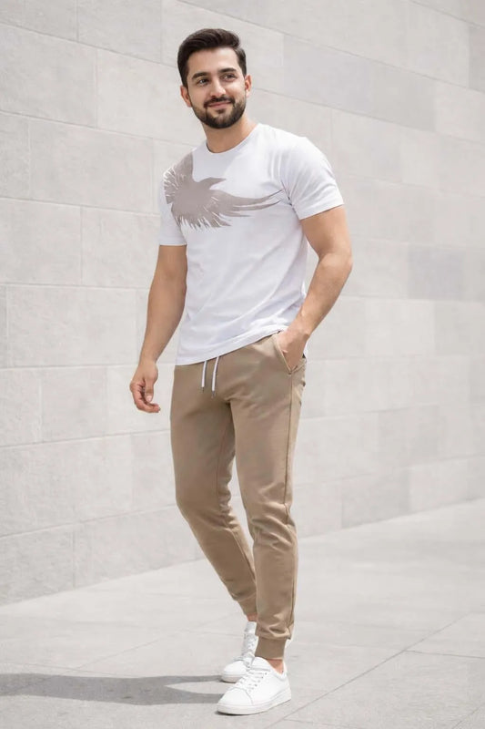 Men's Eagle Graphic T-Shirt & Khaki Jogger Tracksuit Set